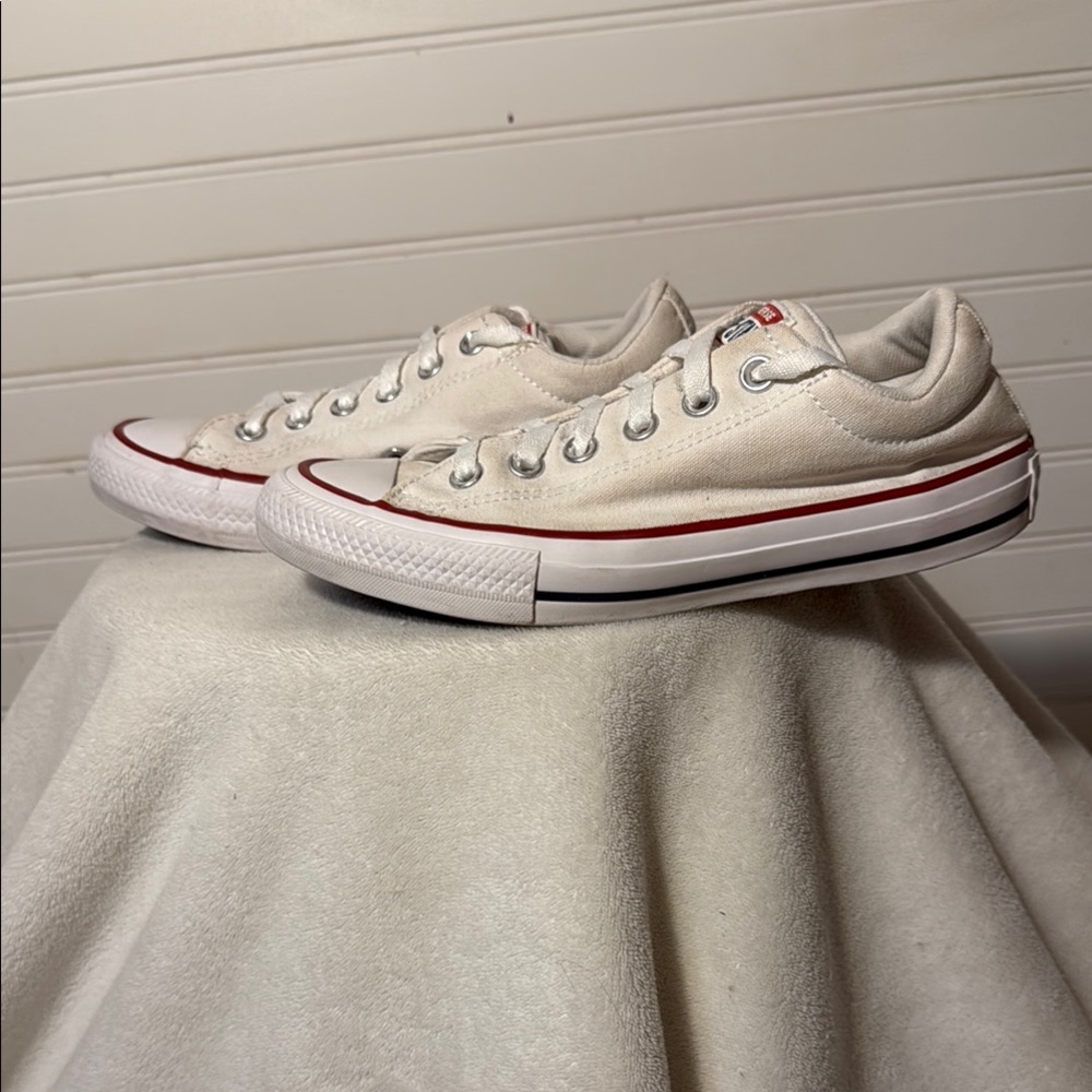 Converse White Canvas Sneakers with Red Accents